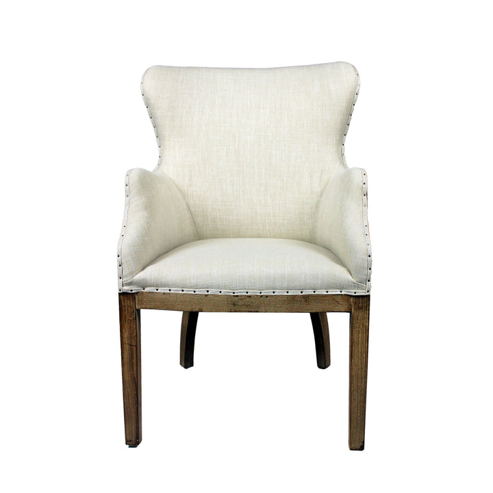 25" Ivory and Brown Fabric and Solid Wood Dining Arm Chair Image 2