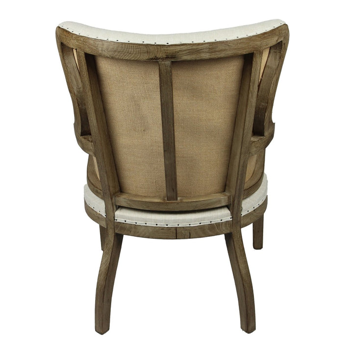 25" Ivory and Brown Fabric and Solid Wood Dining Arm Chair Image 3