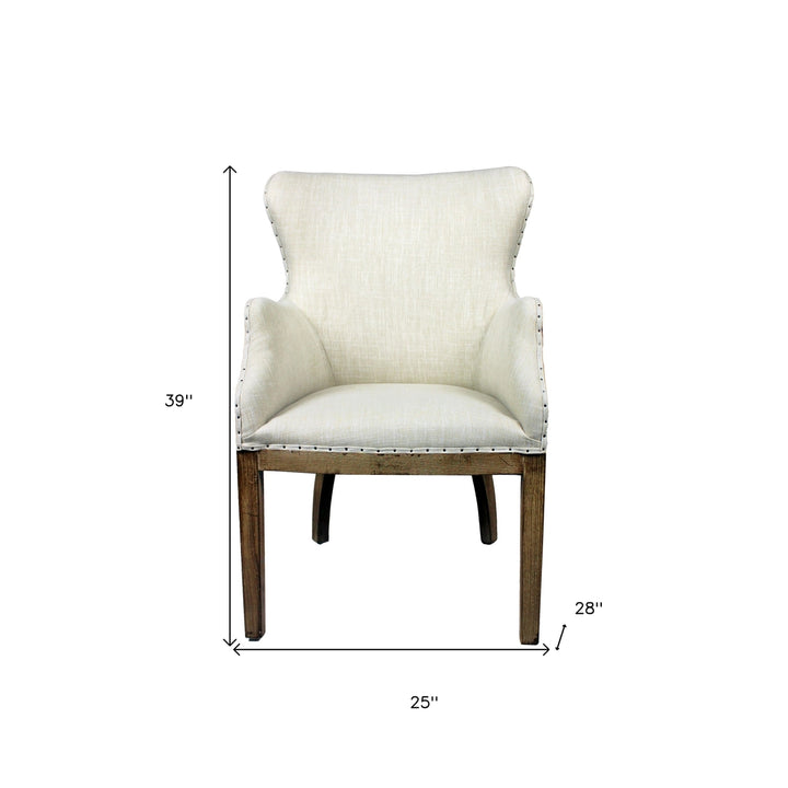 25" Ivory and Brown Fabric and Solid Wood Dining Arm Chair Image 7