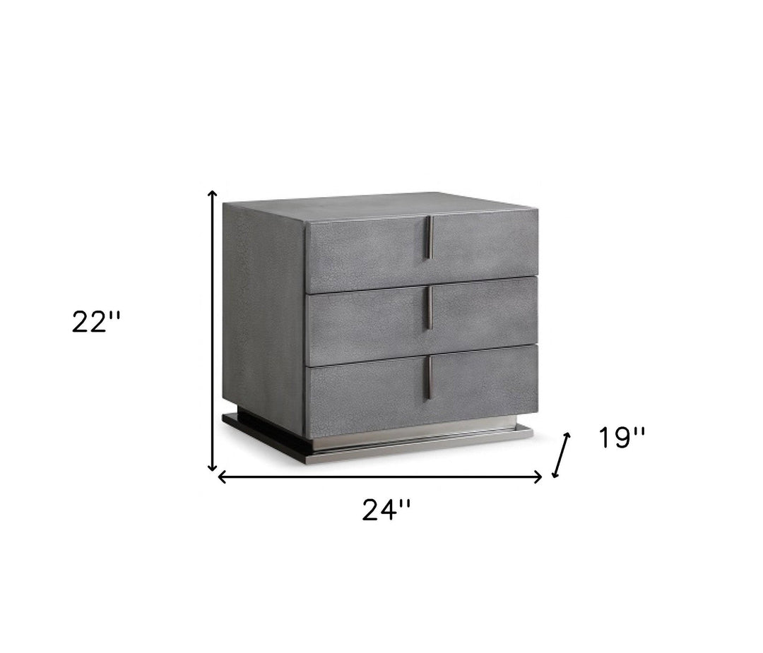 22" Gray Crackle Finish Three Drawer Nightstand Image 3