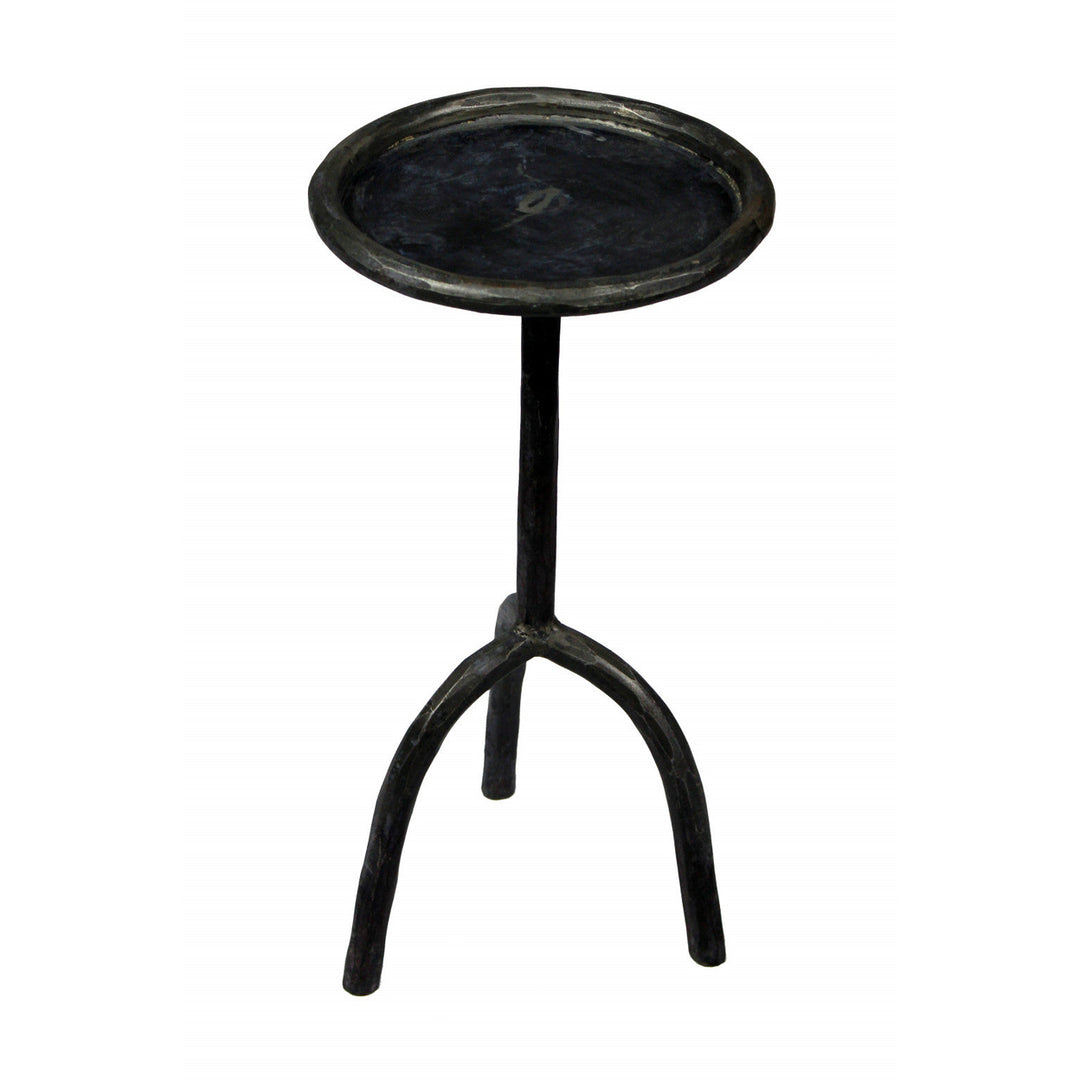 23" Black Iron Pedestal Round End Table Image 1