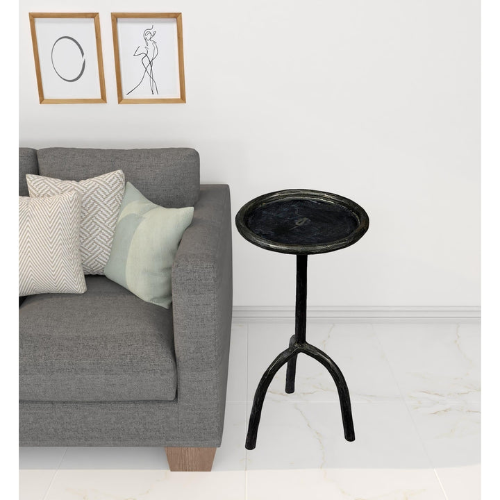 23" Black Iron Pedestal Round End Table Image 5