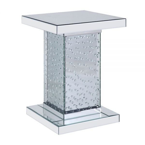 26" Silver Glass And Manufactured Wood Square Mirrored End Table Image 6