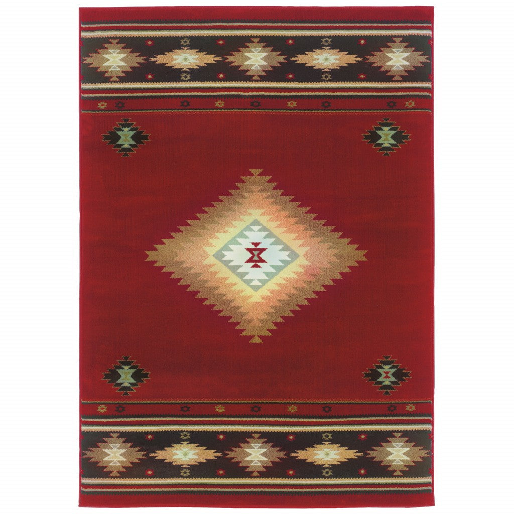 4 X 6 Red And Beige Ikat Pattern Area Rug Image 9