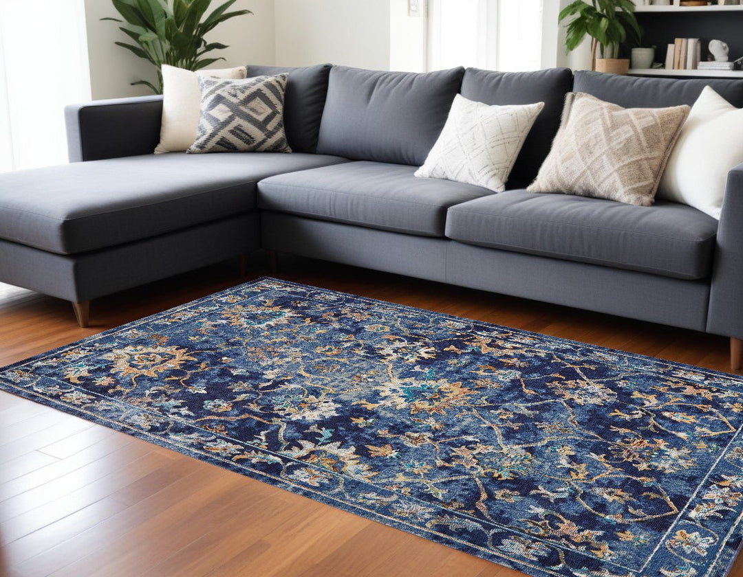 5 x 8 Blue Aqua and Gold Floral Area Rug Image 1