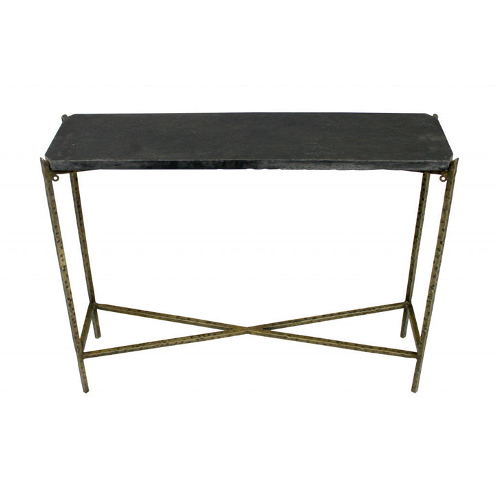 32" Black and Gold Stone Frame Console Table Image 1