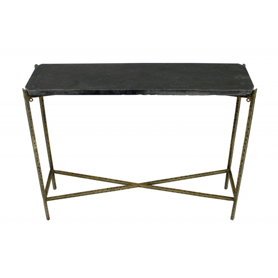 32" Black and Gold Stone Frame Console Table Image 1