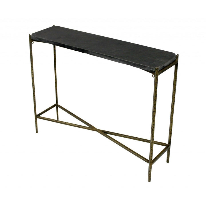 32" Black and Gold Stone Frame Console Table Image 2