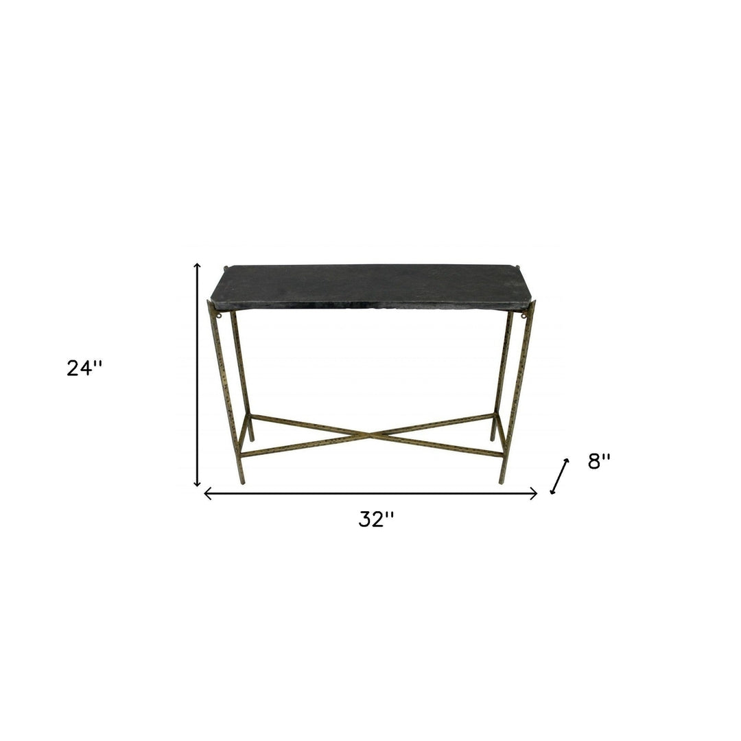 32" Black and Gold Stone Frame Console Table Image 5