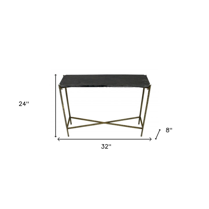 32" Black and Gold Stone Frame Console Table Image 5