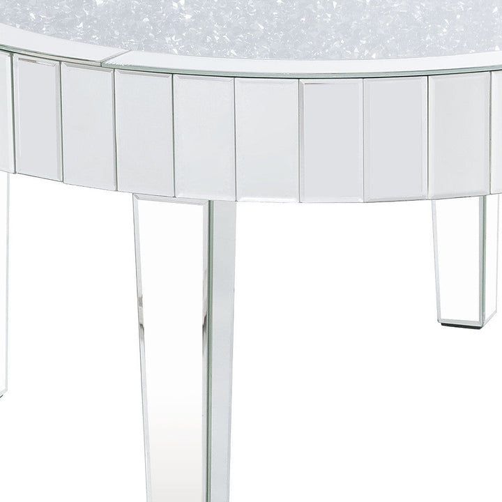 32" Clear And Silver Glass Round Mirrored Coffee Table Image 2