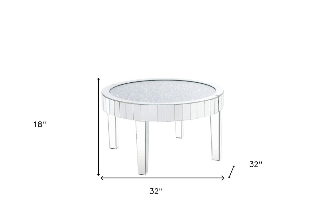 32" Clear And Silver Glass Round Mirrored Coffee Table Image 5