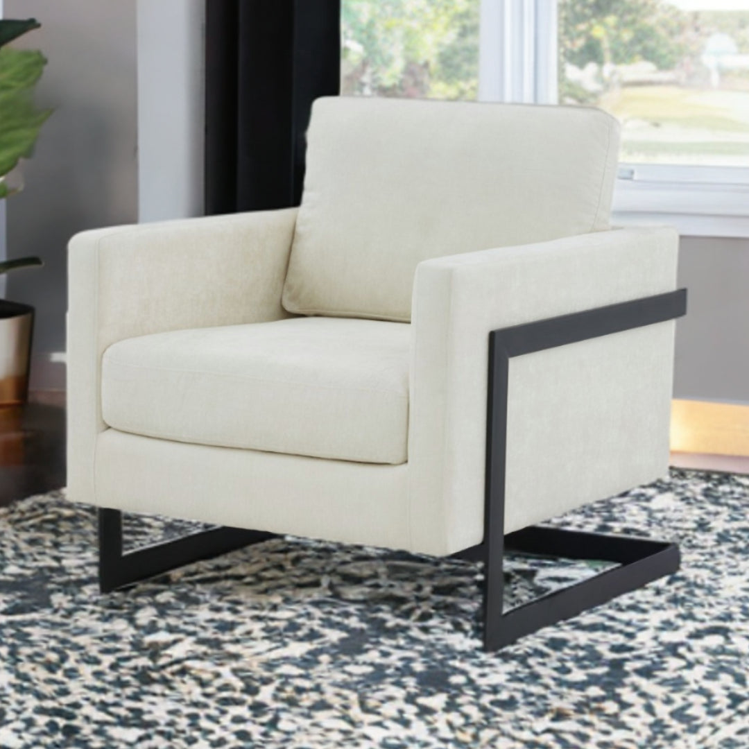 31" Cream And Black Fabric Club Chair Image 6