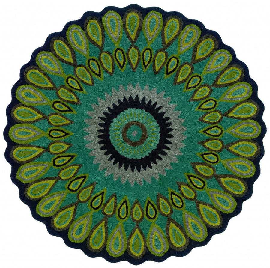 8 Round Green Peacock Feather Area Rug Image 1