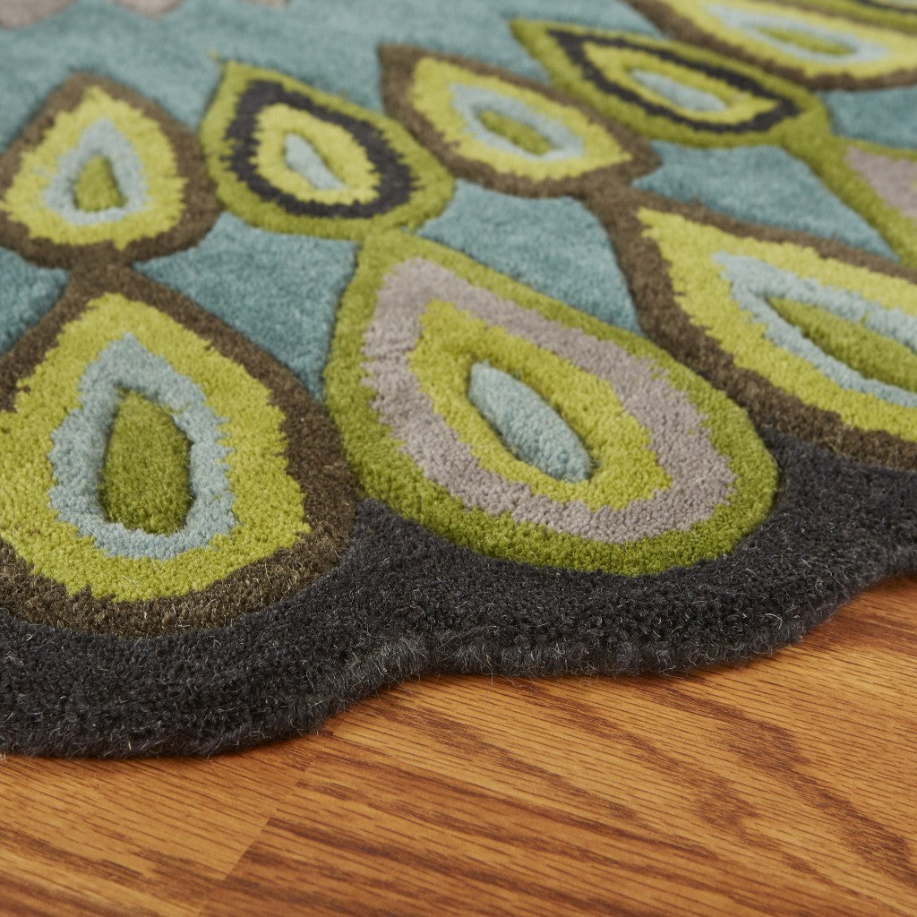 8 Round Green Peacock Feather Area Rug Image 6