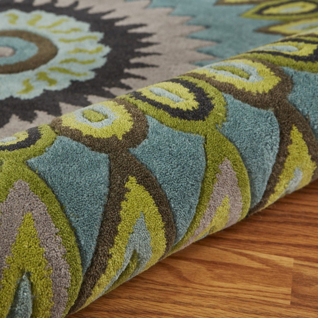 8 Round Green Peacock Feather Area Rug Image 8