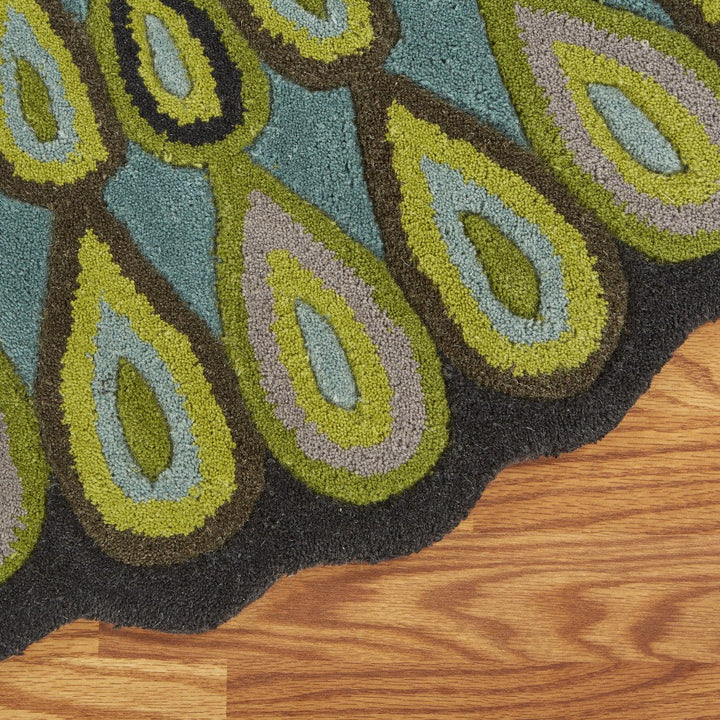 8 Round Green Peacock Feather Area Rug Image 9