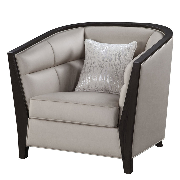 38" Beige Fabric And Black Barrel Chair Image 1