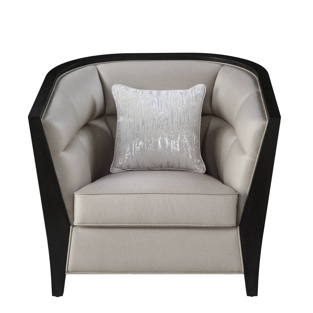 38" Beige Fabric And Black Barrel Chair Image 2