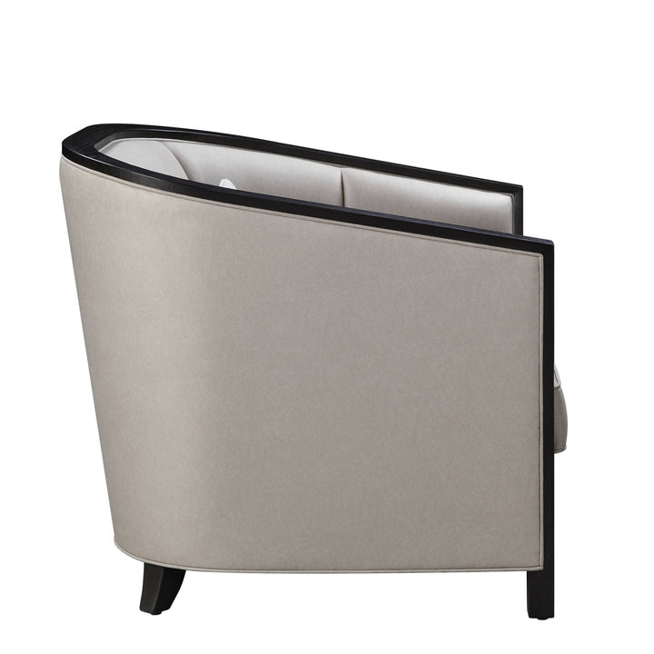 38" Beige Fabric And Black Barrel Chair Image 3