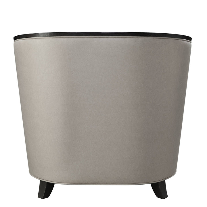 38" Beige Fabric And Black Barrel Chair Image 4