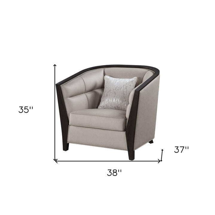 38" Beige Fabric And Black Barrel Chair Image 7