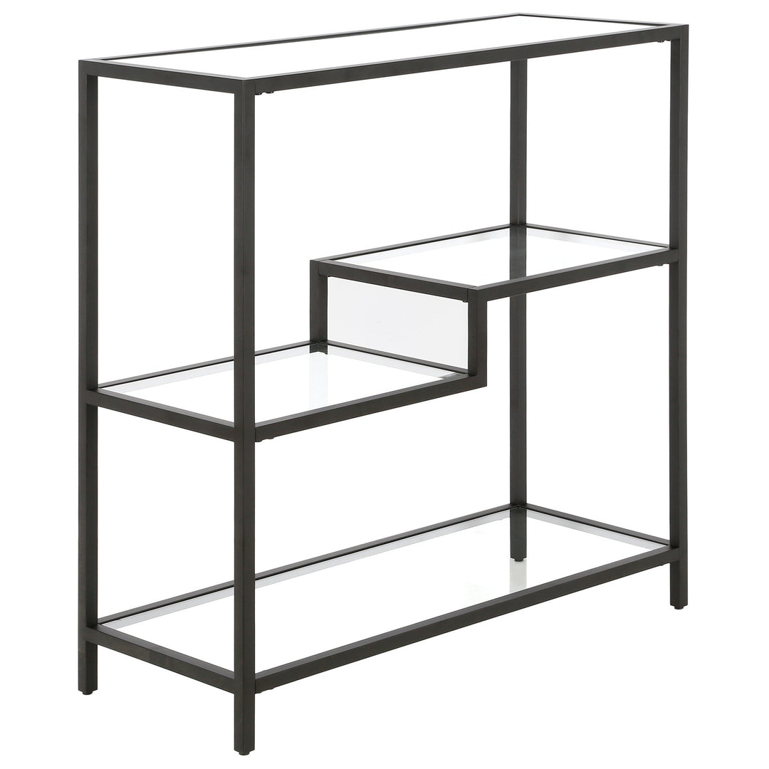 36" Black Metal And Glass Four Tier Etagere Bookcase Image 1