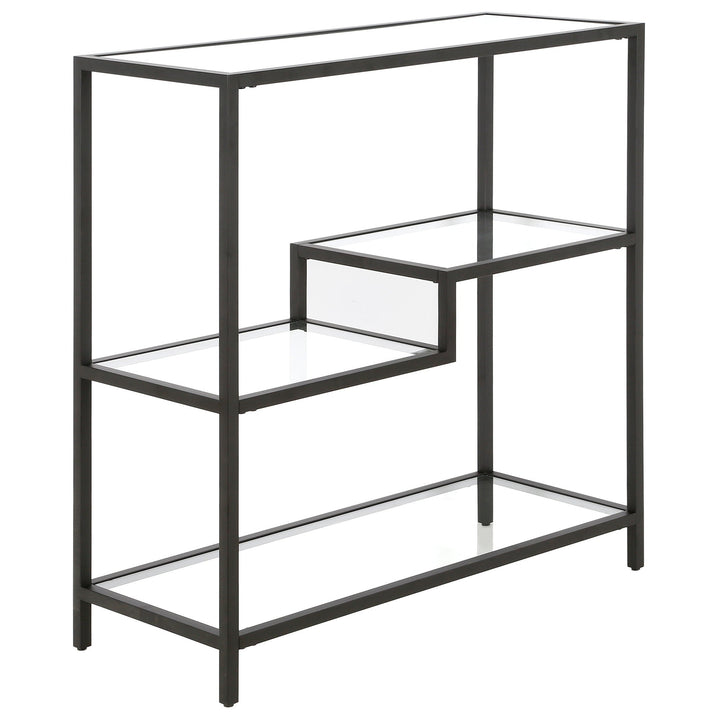 36" Black Metal And Glass Four Tier Etagere Bookcase Image 1