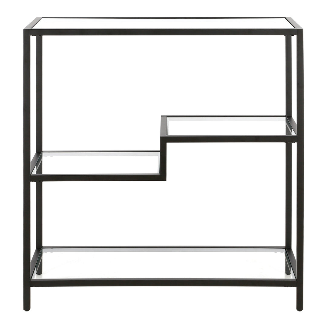 36" Black Metal And Glass Four Tier Etagere Bookcase Image 2