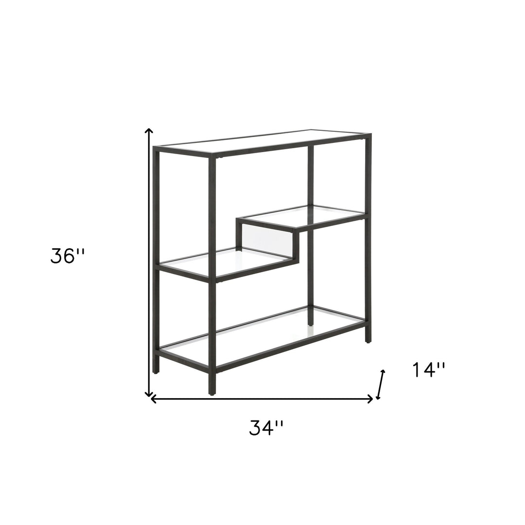 36" Black Metal And Glass Four Tier Etagere Bookcase Image 4