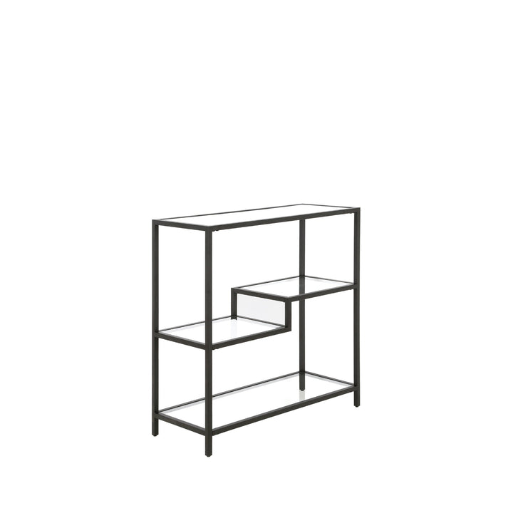 36" Black Metal And Glass Four Tier Etagere Bookcase Image 6