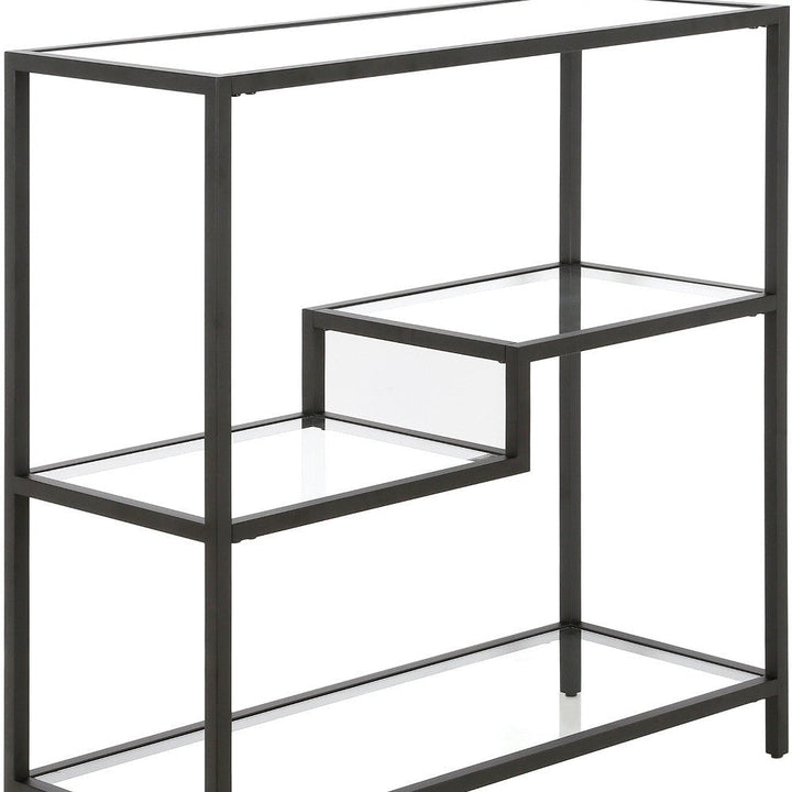 36" Black Metal And Glass Four Tier Etagere Bookcase Image 7