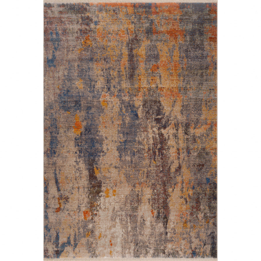 4 X 6 Gray Beige Blue And Yellow Abstract Power Loom Distressed Stain Resistant Area Rug Image 1