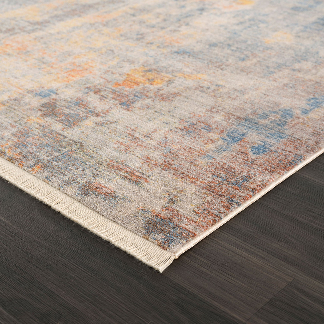 4 X 6 Gray Beige Blue And Yellow Abstract Power Loom Distressed Stain Resistant Area Rug Image 3