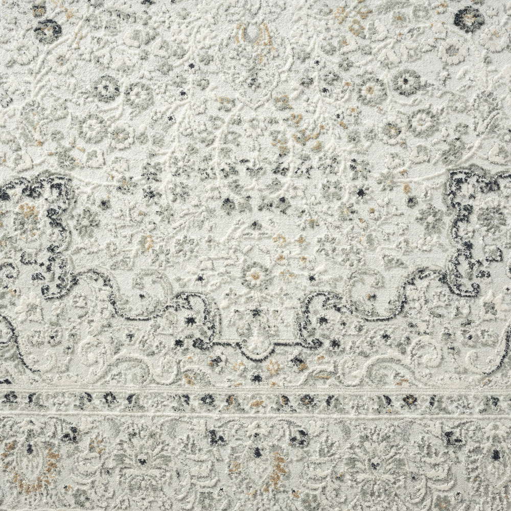 4 X 6 Ivory and Gray Floral Medallion Stain Resistant Area Rug Image 2