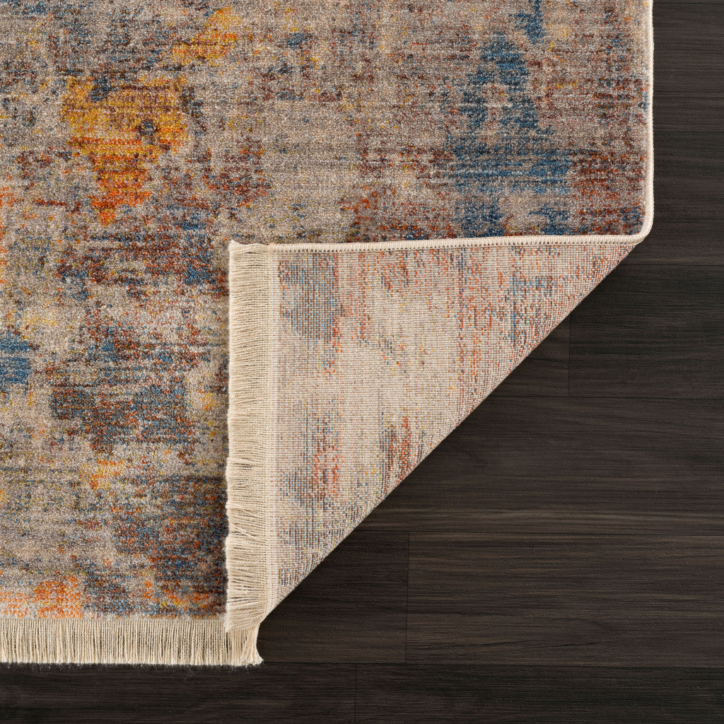 4 X 6 Gray Beige Blue And Yellow Abstract Power Loom Distressed Stain Resistant Area Rug Image 5