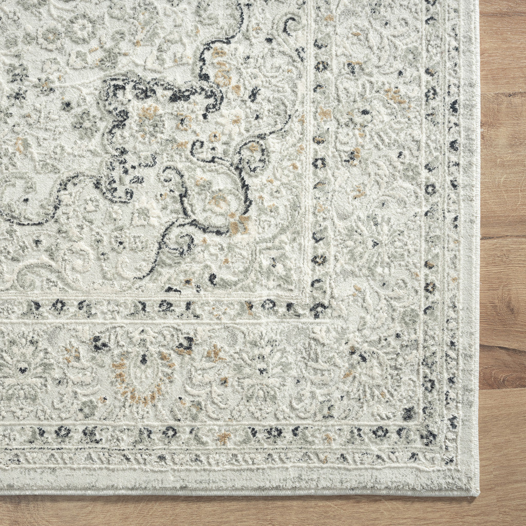 4 X 6 Ivory and Gray Floral Medallion Stain Resistant Area Rug Image 5