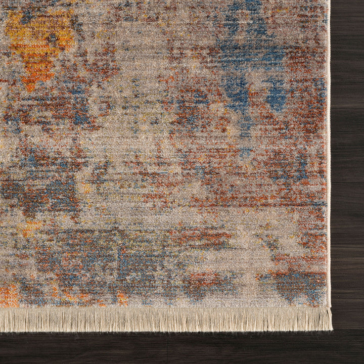 4 X 6 Gray Beige Blue And Yellow Abstract Power Loom Distressed Stain Resistant Area Rug Image 6