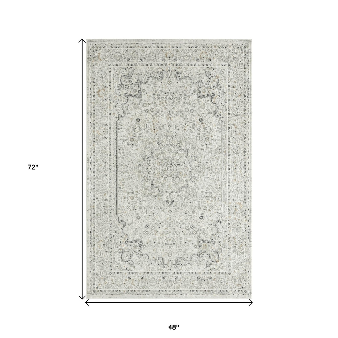 4 X 6 Ivory and Gray Floral Medallion Stain Resistant Area Rug Image 8