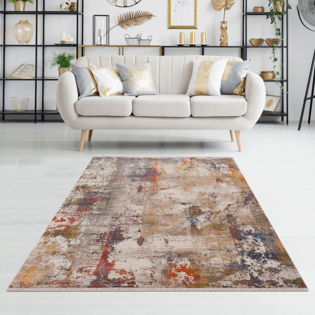 4 X 6 Gray And Ivory Abstract Power Loom Distressed Stain Resistant Area Rug Image 8