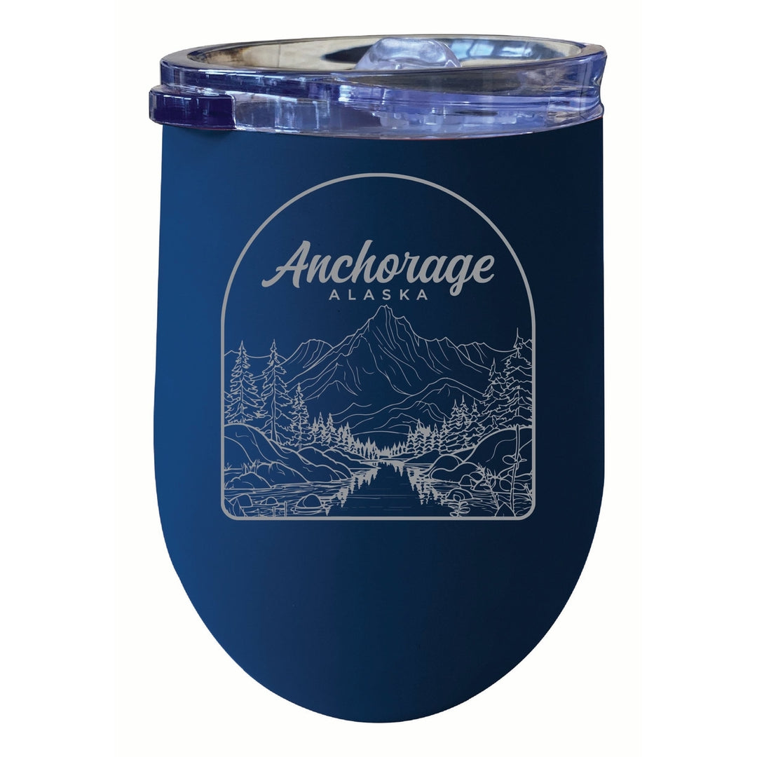 Anchorage Alaska Souvenir 12 oz Engraved Insulated Wine Stainless Steel Tumbler Image 1