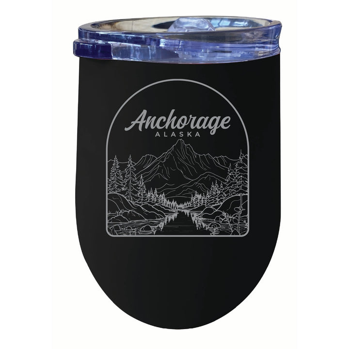 Anchorage Alaska Souvenir 12 oz Engraved Insulated Wine Stainless Steel Tumbler Image 1