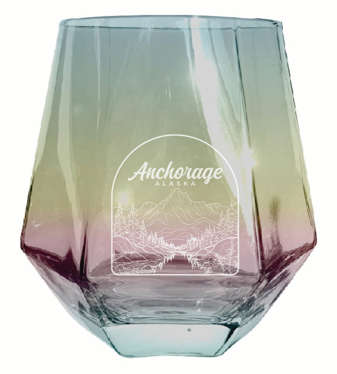 Anchorage Alaska Souvenir Stemless Diamond Wine Glass Engraved 15 oz Image 1