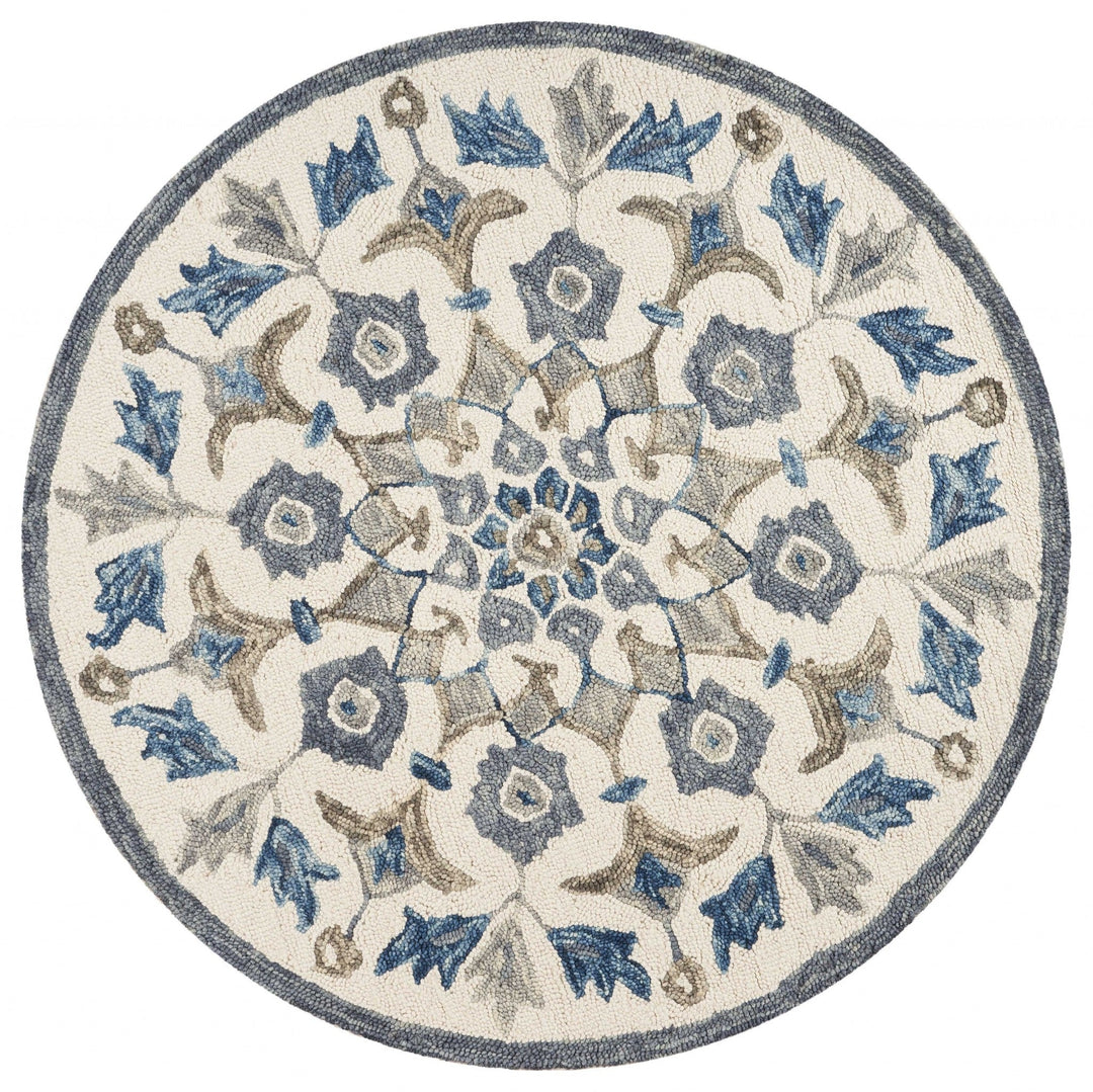 6 Round Blue Floral Oasis Area Rug Image 1