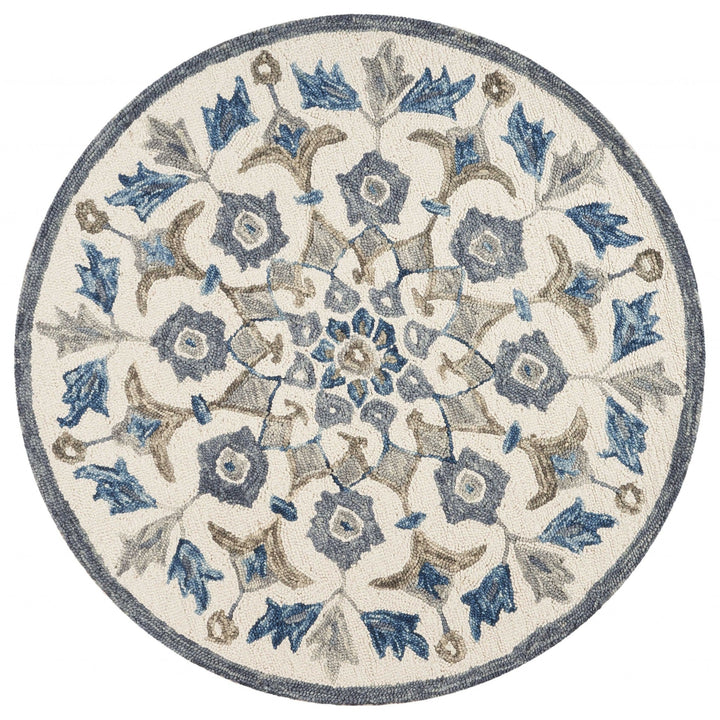 6 Round Blue Floral Oasis Area Rug Image 1