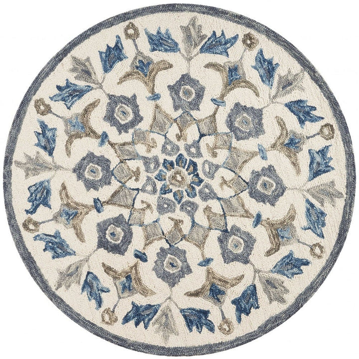 6 Round Blue Floral Oasis Area Rug Image 1