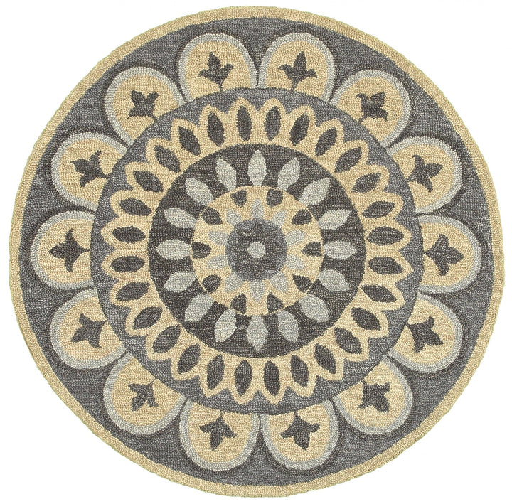 4 Round Gray Floral Bloom Area Rug Image 1