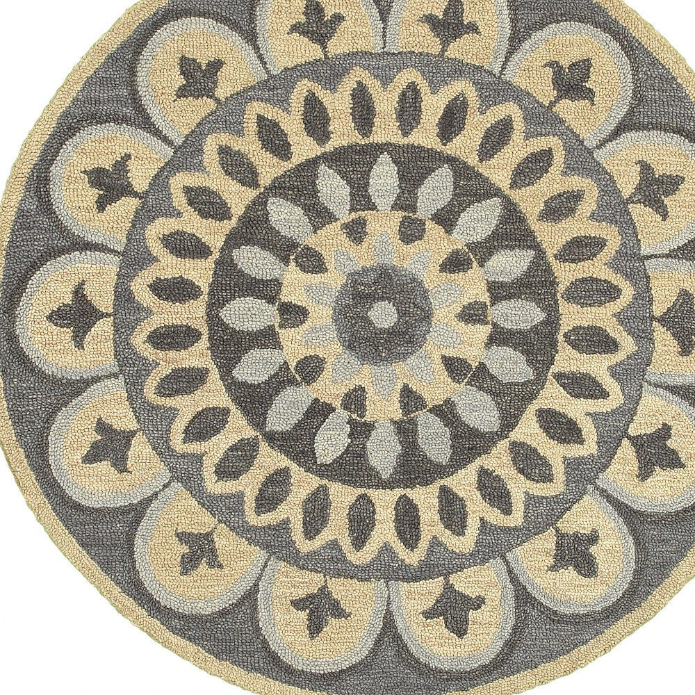 4 Round Gray Floral Bloom Area Rug Image 2