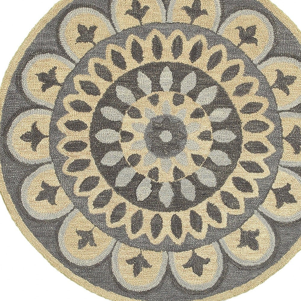 4 Round Gray Floral Bloom Area Rug Image 1