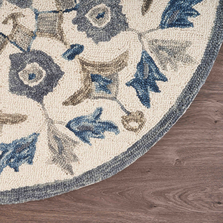 6 Round Blue Floral Oasis Area Rug Image 5